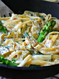 Lemon Poppy Seed Cream Pasta with Oyster Mushrooms and Asparagus