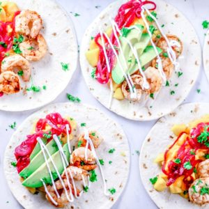 Shrimp Tacos with Mango Habanero Salsa.