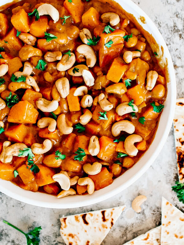 Large bowl of sweet potato curry.