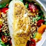 Close up of salt and pepper crusted sea bass.