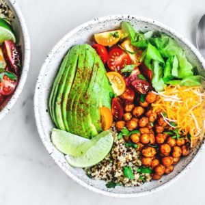Taco Grain Bowls full of colorful ingredients.
