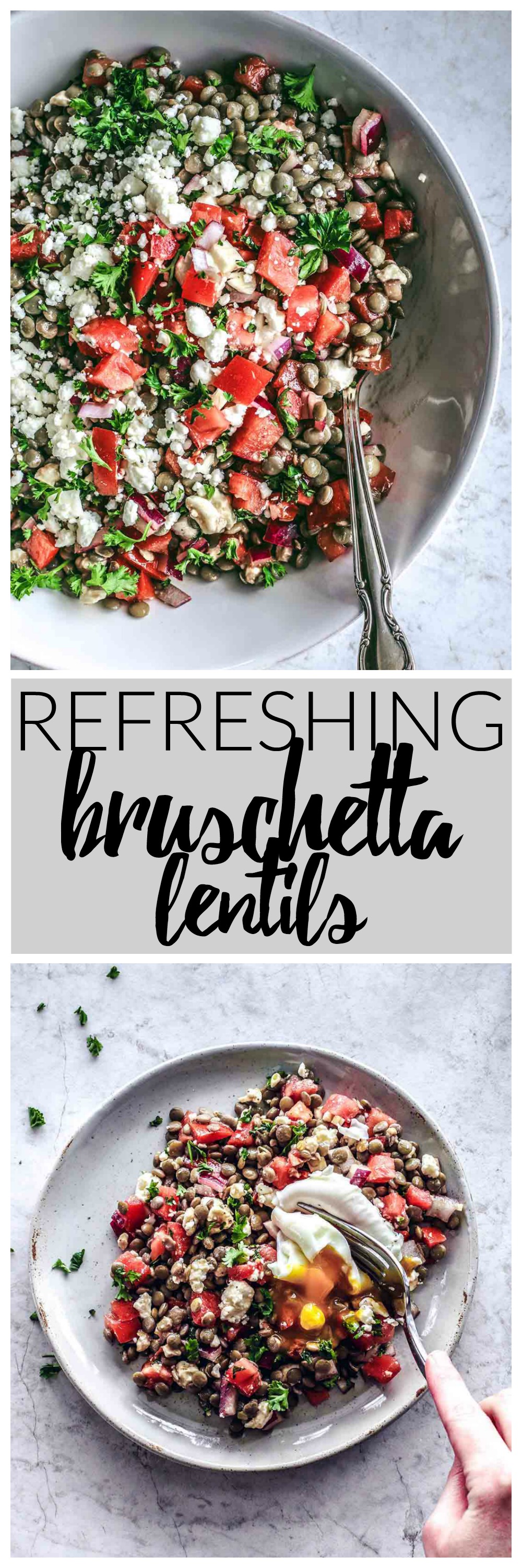 Refreshing Bruschetta Lentils With Feta | Killing Thyme — This beauty makes for a wholesome and light lunch, or a fab side at dinner. Top with a poached egg for the most ultimate of noms.