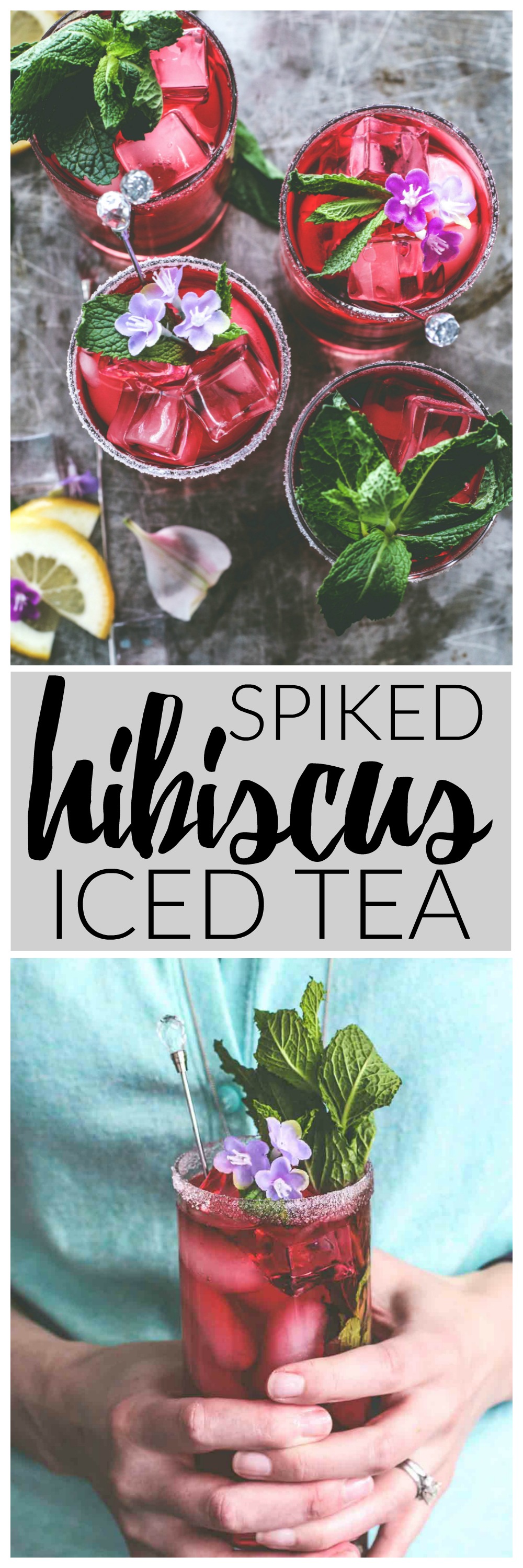 Spiked Hibiscus Iced Tea | Killing Thyme — this ruby-hued drink mixes blueberry vodka with hibiscus iced tea and a lemony simply syrup for a refreshing and not-too-sweet summer bev.