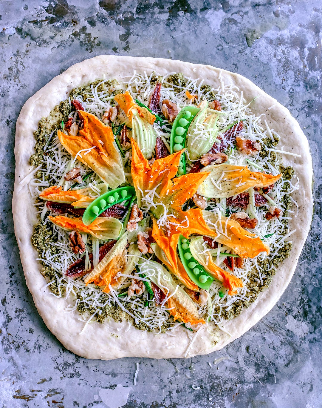 Summer Zucchini and Pesto Pizza With Squash Blossoms | Killing Thyme