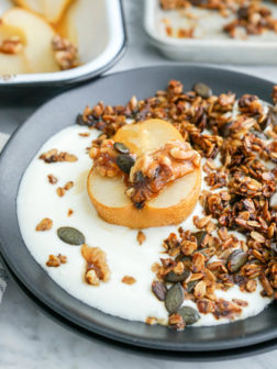 Maple Baked Pear and Walnut Breakfast with Granola