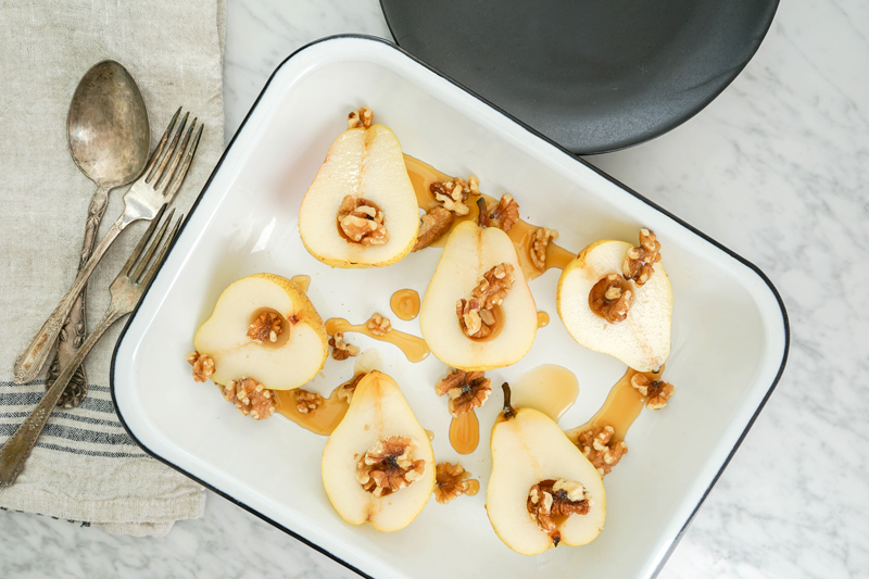 Maple Baked Pear and Walnut Breakfast with Granola - Killing Thyme