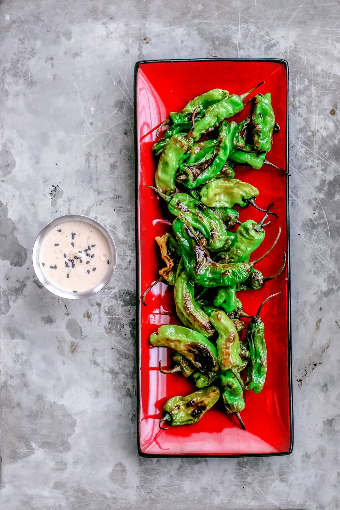 Roasted Shishito Peppers + Sriracha Soy Dipping Sauce | Killing Thyme