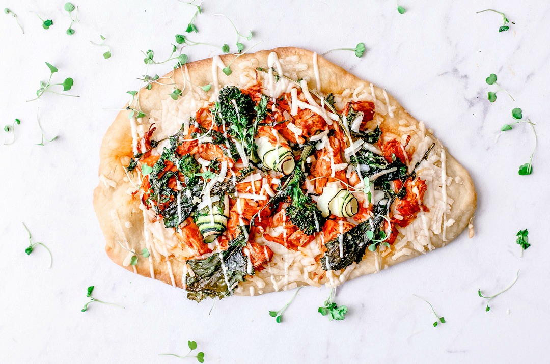 Vegan Buffalo Jackfruit and Broccoli Rabe Flatbread | Killing Thyme