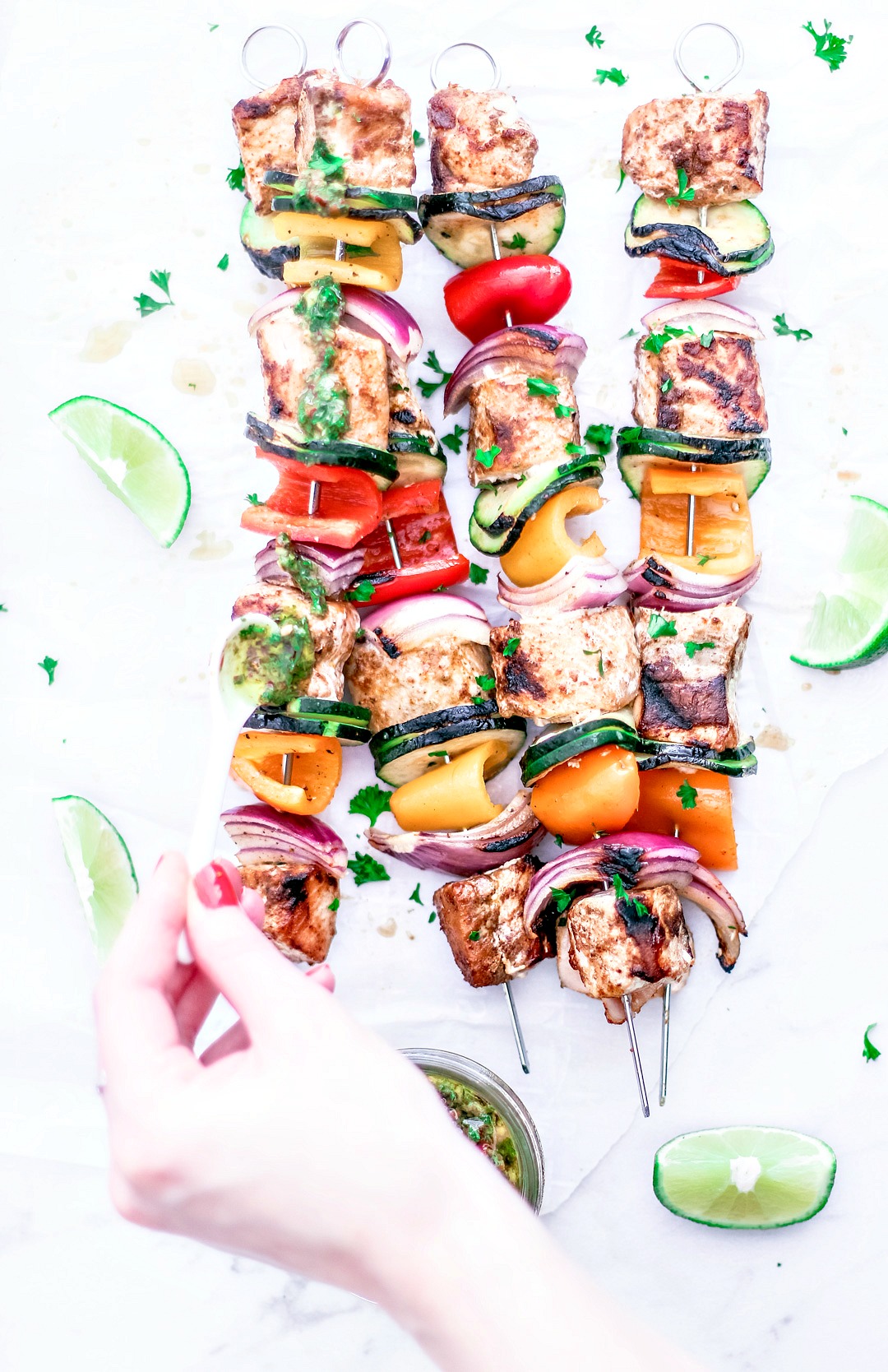 Easy Grilled Salmon Kebabs With Homemade Chimichurri Sauce