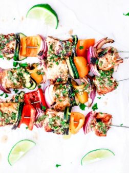 Easy Grilled Salmon Kebabs With Homemade Chimichurri Sauce