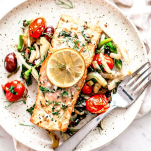 Cedar plank salmon over fennel salad.