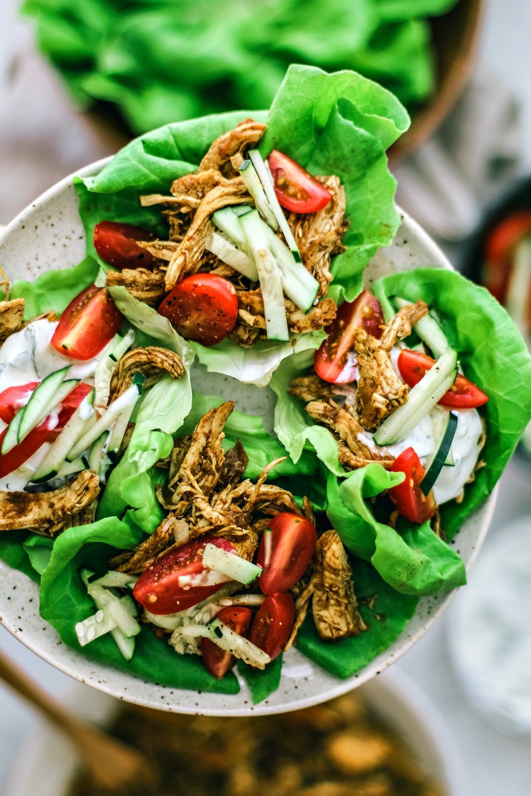 Instant Pot Chicken Shawarma Lettuce Cups on a plate