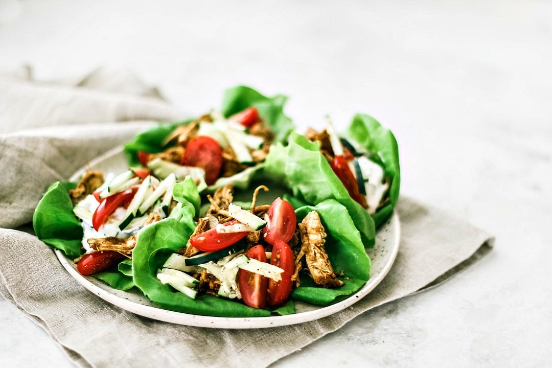 Instant Pot Chicken Shawarma Lettuce Cups on a plate