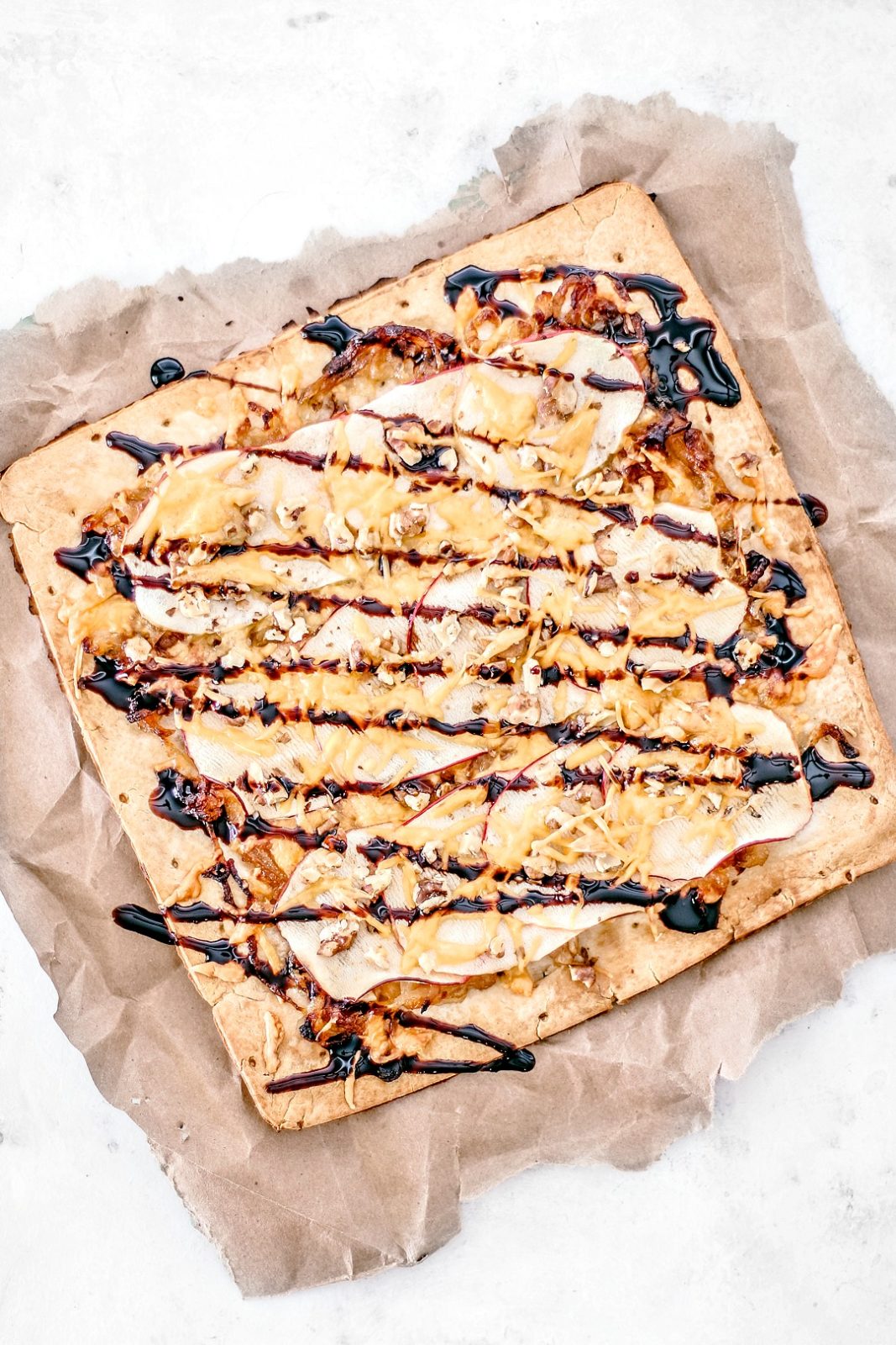 Apple Cheddar Flatbread drizzled with balsamic