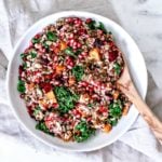 Fall Harvest Wild Rice Medley in a serving bowl with spoon.