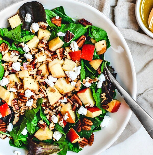 Apple Pecan and Farro Salad in a large bowl.