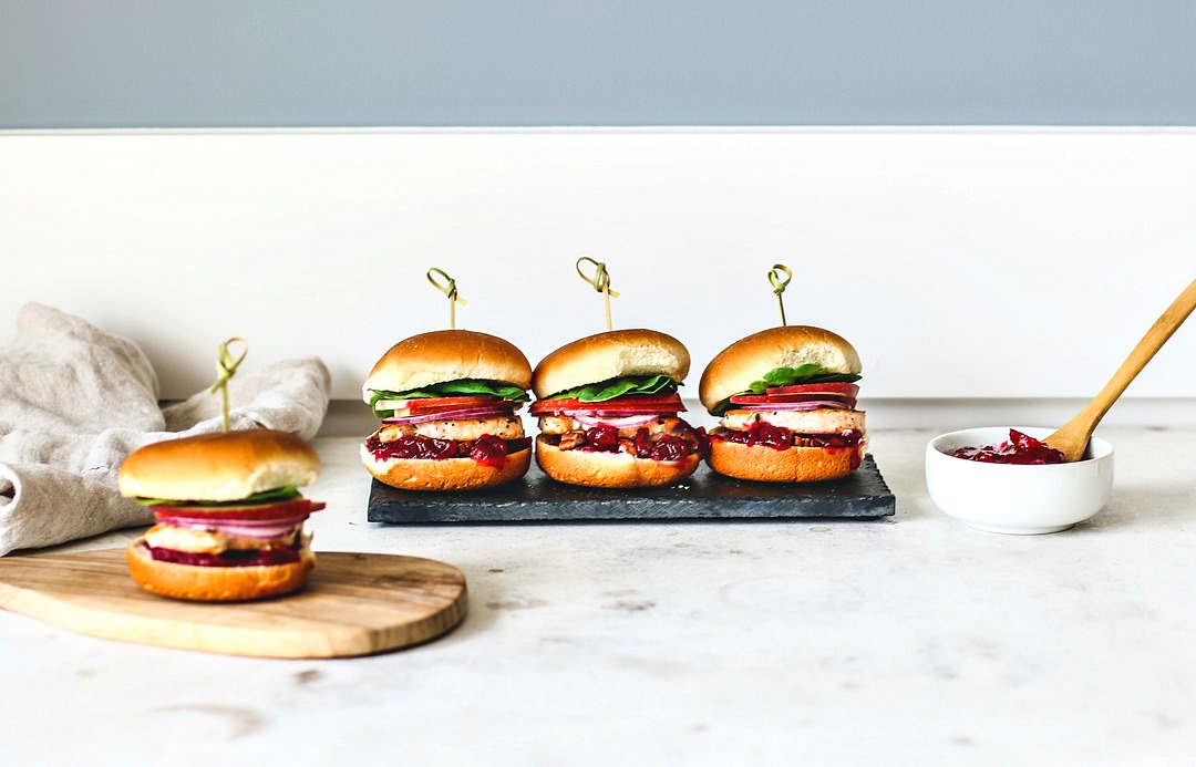 sweet and savory salmon sliders with cranberry sauce