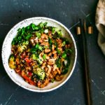 Bowl of Instant Pot Honey Garlic Cashew Chicken and Rice.