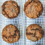 Close up of the top of freshly baked raisin bran muffins.