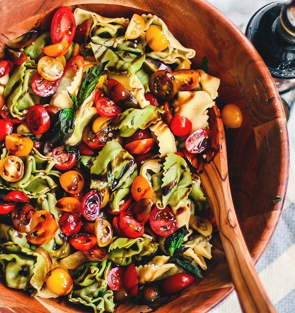 Big bowl of Bruschetta Tortellini Pasta Salad.