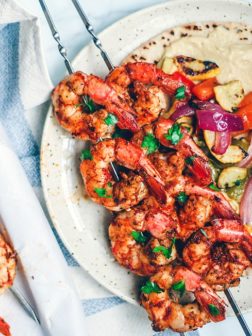 Za’atar Grilled Shrimp Skewers with Marinated Vegetable Medley