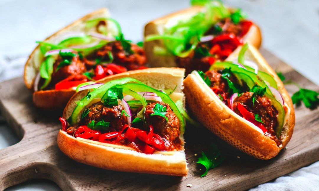 Close up of meatball subs.
