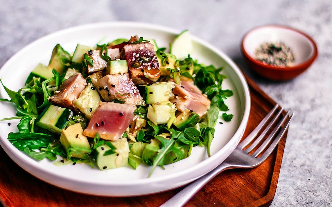 Grilled Tuna Steak Salad with Wasabi Vinaigrette {Yellowfin Tuna Recipe