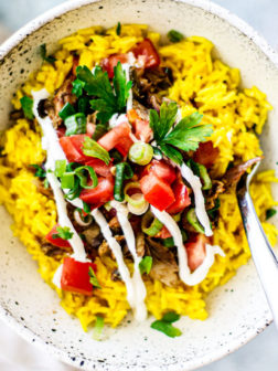 Mexican Rice Bowl with Mackerel {Mackerel Recipe}