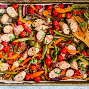 Sheet Pan Turkey Sausage and Peppers.