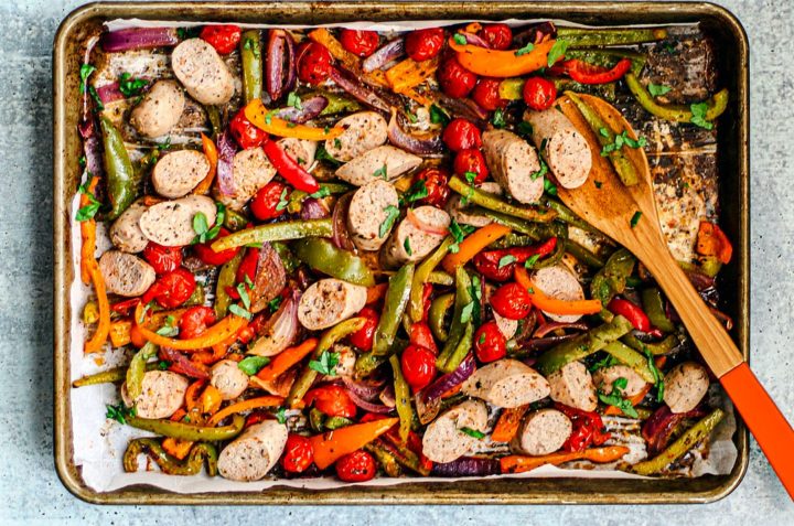 Sheet Pan Turkey Sausage and Peppers.