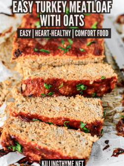 Meatloaf sliced on a cutting board.