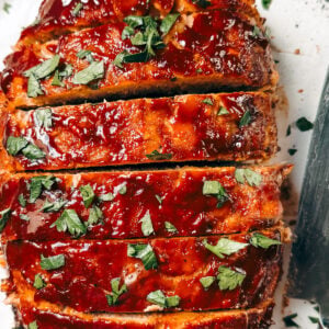 Turkey meatloaf on serving platter.