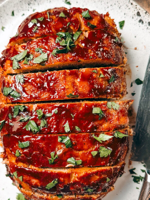 Turkey meatloaf on serving platter.