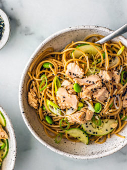 Sesame Ginger Soba Noodle Bowl with Salmon