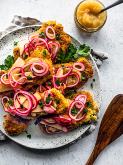 Pork Schnitzel with Quick Pickled Onions and Apples