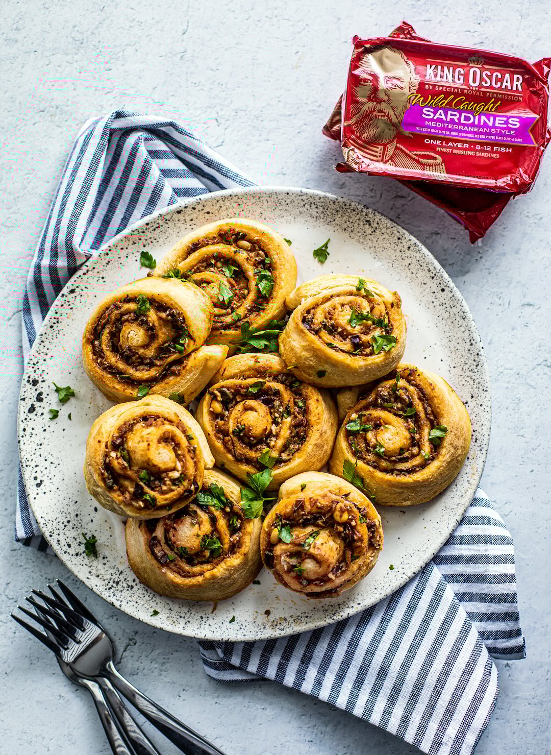 Greek Pinwheels with King Oscar Sardines Killing Thyme