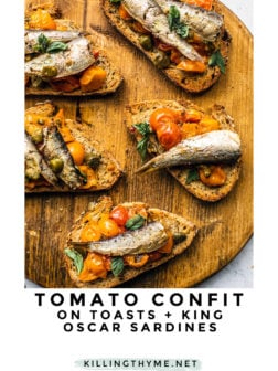 Tomato Confit on Toasts with Sardines pin.