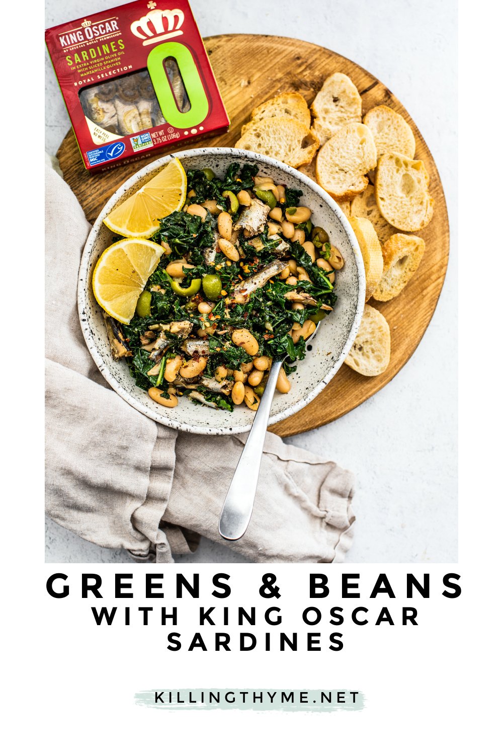 Greens and Beans with King Oscar Sardines Killing Thyme