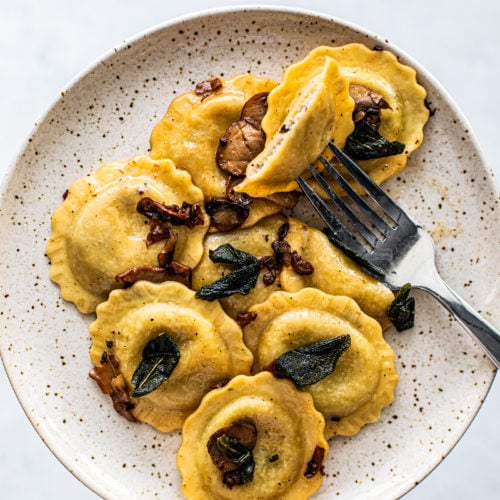 Easy Mushroom Ravioli with Brown Butter and Crispy Sage - Killing Thyme