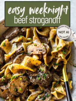 easy weeknight beef stroganoff pin