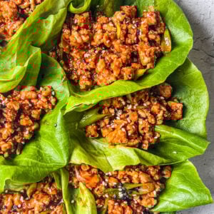 Lettuce wraps filled with hoisin ground chicken.