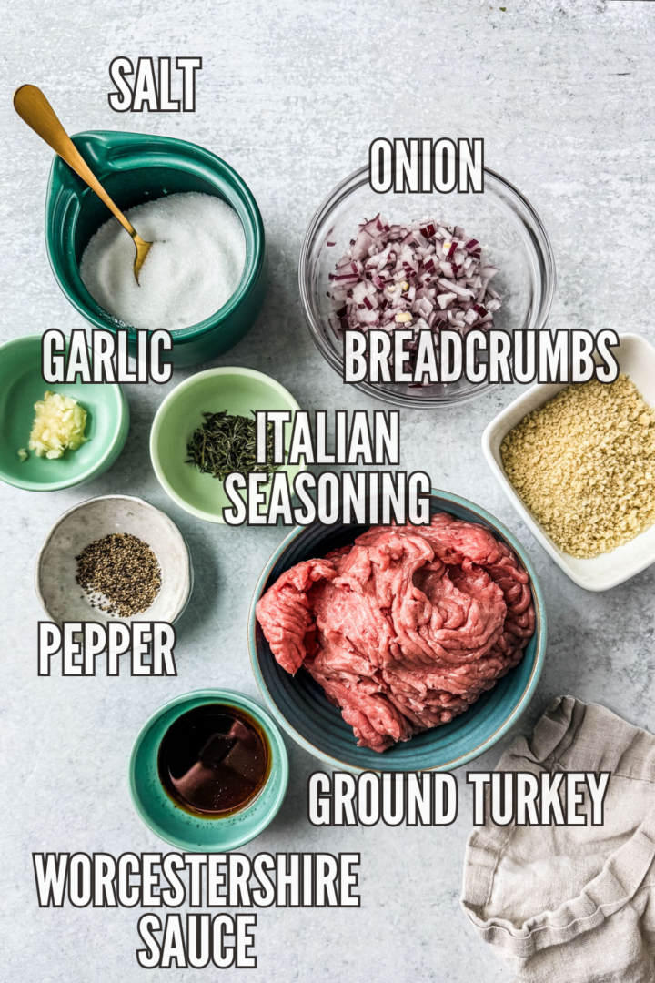 Display of ingredients for the turkey meatballs.