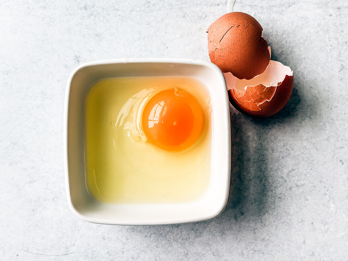 Egg in a small white dish.