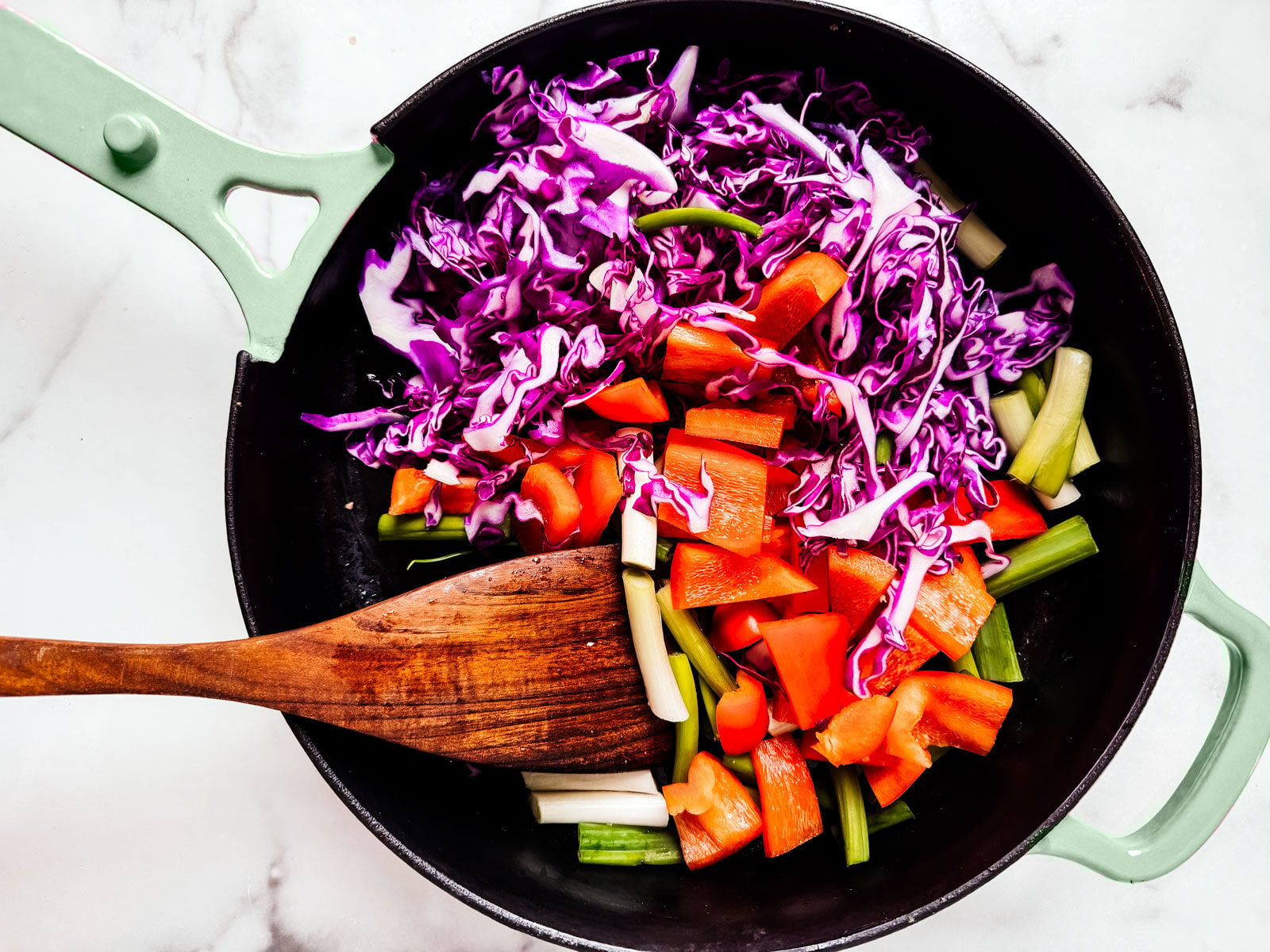 Bright vegetables in a skillet.