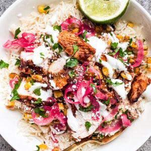 Bowl of street corn chicken bowl.