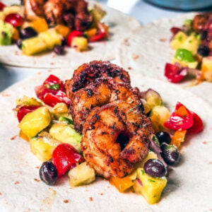 blackened shrimp tacos side shot.