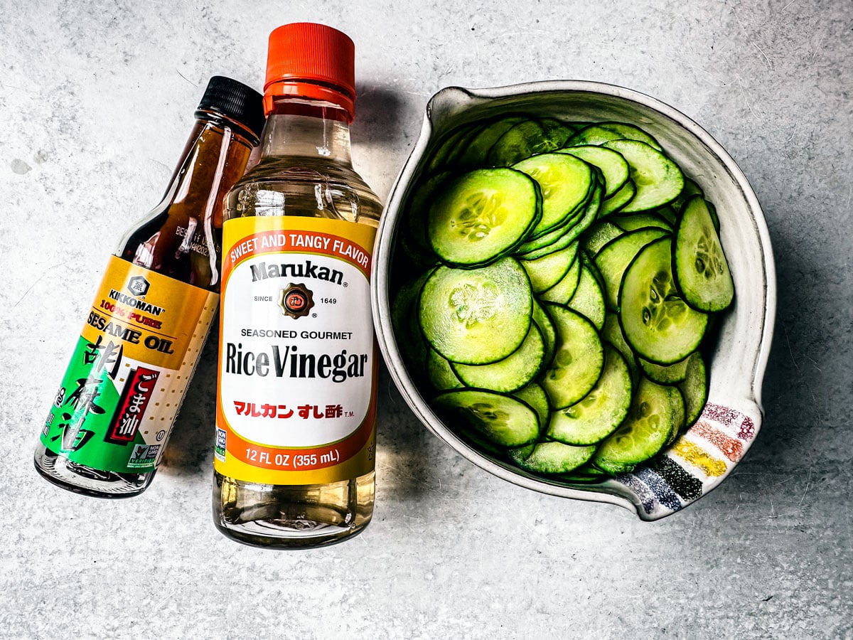 Ingredients for Asian quick-pickled cucumbers.