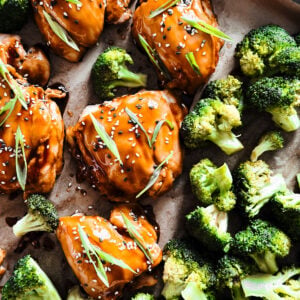 Teriyaki sheet pan chicken thighs.